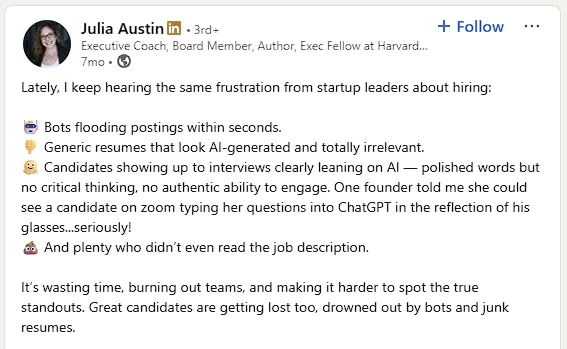 Founder-side hiring signal visual showing startup hiring frustration and candidate noise